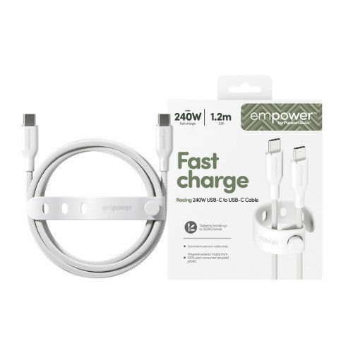 PanzerGlass empower™ by ® Racing 240W USB-C to USB-C Cable | USB 2.0 | 1.2M | Silver White