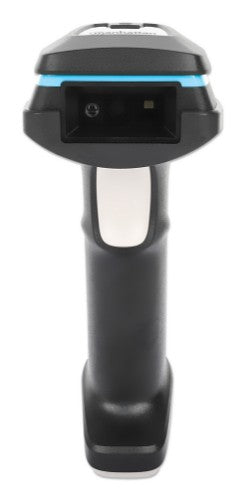 Manhattan Wireless 2D Handheld Barcode Scanner, 250mm Scan Depth, up to 80m effective range (line of sight), Max Ambient Light 100,000 lux (sunlight), Black, Charging cable (USB-A to USB-C into device) 1m included, Three Year Warranty