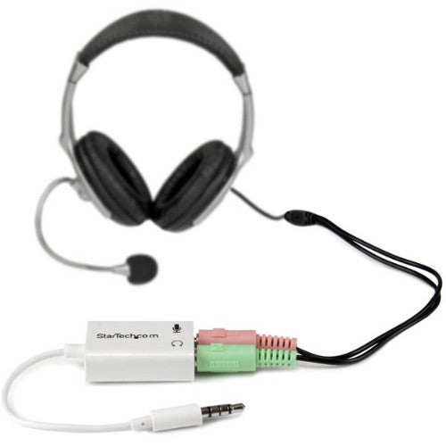 StarTech.com White headset adapter for headsets with separate headphone / microphone plugs - 3.5mm 4 position to 2x 3 position 3.5mm M/F