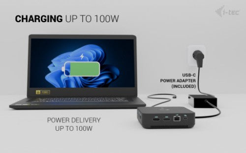 i-tec USB-C DP Dual HDMI Docking Station with Power Delivery 100 W + Universal Charger 100W