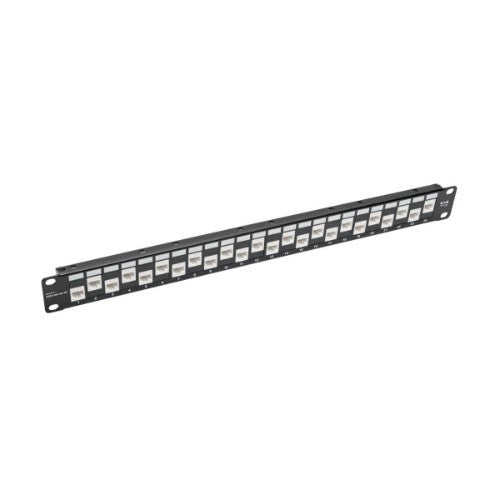 Tripp Lite N254-024-6A-OF 24-Port 1U Rack-Mount Cat6a Offset Feed-Through Patch Panel with Cable Management Bar, RJ45 Ethernet, TAA