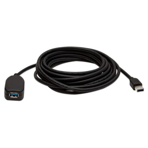 Manhattan USB-A to USB-A Extension Cable, 5m, Male to Female, Active, 5 Gbps (USB 3.2 Gen1 aka USB 3.0), Built In Repeater, SuperSpeed USB, Black, Three Year Warranty, Equivalent to USB2AAEXT5M.