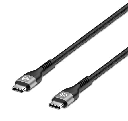 Manhattan USB-C to USB-C Cable (240W), 2m, Male to Male, Black, 480 Mbps (USB 2.0), Extended Power Range (EPR) charging up to 240W (Note additional USB-C 240W wall charger needed), Lifetime Warranty