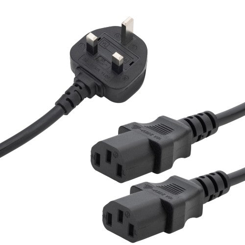 connektgear 2.5m UK Mains Power Splitter Cable - UK Plug to 2 x C13 Sockets