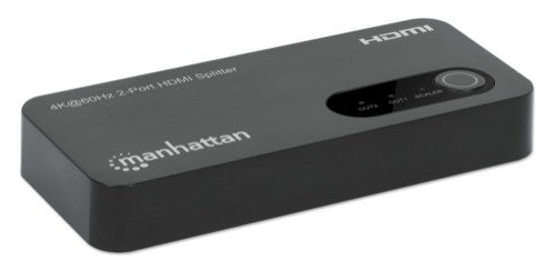 Manhattan 4K@60Hz 2-Port HDMI Splitter Splits One HDMI Input to Two HDMI Outputs (1x2), 18G, Micro-USB input for power, EDID Switch for Downscaling to 1080p, Black, 3 year warranty