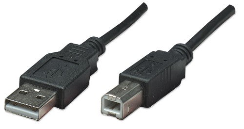 Manhattan USB-A to USB-B Cable, 0.5m, Male to Male, 480 Mbps (USB 2.0), Hi-Speed USB, Black, Lifetime Warranty, Equivalent to USB2HAB50CM