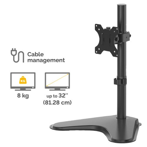 Fellowes Seasa Single Monitor Arm - Freestanding Monitor Mount for 8KG 32 inch Screens - Ergonomic Adjustable Monitor Arm - Tilt 45° Pan 120° Rotation 360°, VESA 75 x 75/100 x 100 - Black