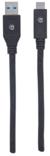 Manhattan USB-C to USB-A Cable, 3m, Male to Male, 5 Gbps (USB 3.2 Gen1 aka USB 3.0), 3A (fast charging), SuperSpeed USB, Black, Lifetime Warranty