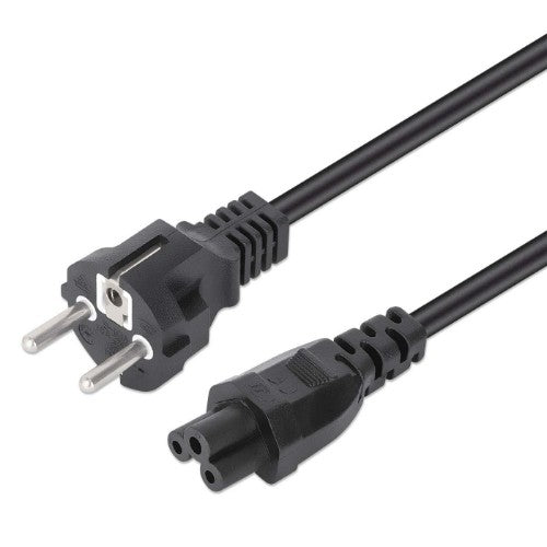 Manhattan Mains Power Cord/Cable, Euro 2-pin (CEE 7/4 Schuko) plug to C5 Female (cloverleaf/triangular), 3m, 2.5A, Lead, Lifetime Warranty