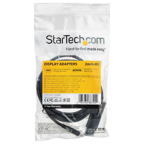 StarTech.com 6ft (2m) USB C to DisplayPort 1.4 Cable 8K 60Hz/4K - Bidirectional DP to USB-C or USB-C to DP Reversible Video Adapter Cable -HBR3/HDR/DSC - USB Type C/TB3 Monitor Cable (CDP2DP142MBD)