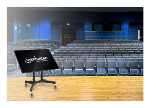 Manhattan Low Height Trolley Mount Stand for TV & Monitors, For screens 37" to 65", VESA compatability: all between 200x200 to 600x400mm - check the dimensions of the four mounting holes on back of screen to ensure it fits, Max 40kg, 45° tilt (tool free),