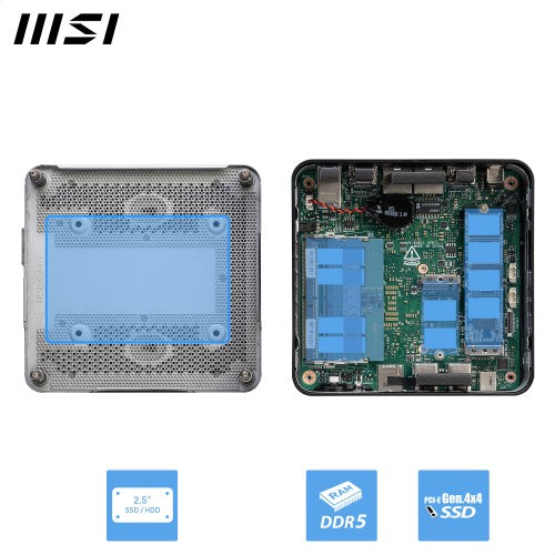 MSI Cubi NUC 1M Intel Core 7 150U (14th Gen) Barebone, NUC, SFF, Mini Computer, HTPC, (NO RAM, NO Storage, NO OS), Intel Graphics/DDR5/Dual ThunderBolt 4/Dual HDMI/Dual LAN/WiFi 6E/BT 5.3/VESA