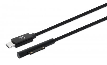 Manhattan USB-C to Microsoft Surface Charging Cable, 1.8m, Male to Male. 15V/3A, Black, Charge only - no data transmission, Lifetime Warranty