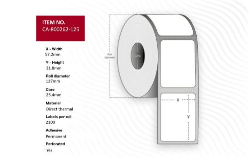 Capture CA-800262-125 printer label White
