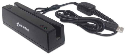 Manhattan USB-A Magnetic Strip Card Reader, Triple Track Reader, Keyboard Wedge Decoder, Cable 1.5m, Black, Three Year Warranty