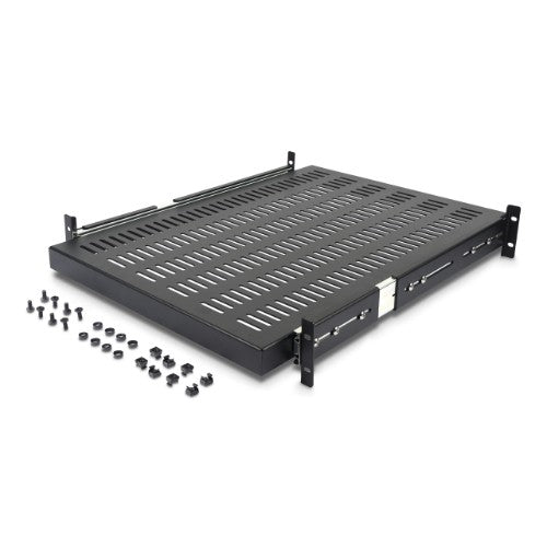 StarTech.com 2U Sliding Server Rack Mount Shelf - 20 to 30in Adjustable Mounting Depth - Vented - 50lb - Heavy Duty Universal 19” Rack Shelf for Equipment Rack - 24in Deep