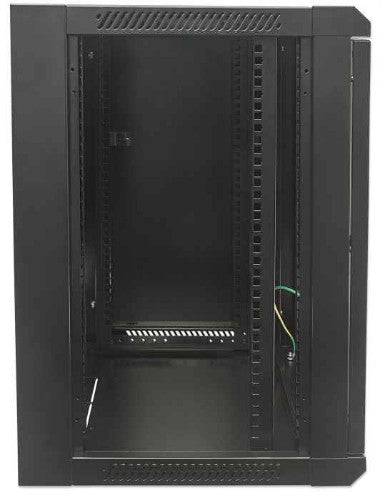Intellinet 19" Network Cabinet - Wall Mount (Standard), 6U, 450mm Deep, Black, Flatpack, Max 60kg, Suitable also for use on desk or floor, Usable Depth 270mm to 350mm, Metal & Glass Door, Back Panel, Removeable Sides,Parts for wall installation not includ