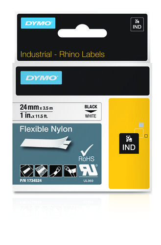 Dymo 1734524/S0773840 Ribbon Nylon flexible black on white 24mm x 3,5m for Dymo Rhino 6-24mm