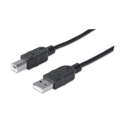 Manhattan USB-A to USB-B Cable, 1.8m, Male to Male, Black, 480 Mbps (USB 2.0), Hi-Speed USB, Lifetime Warranty, Equivalent to USB2HAB2M (except 20cm shorter).