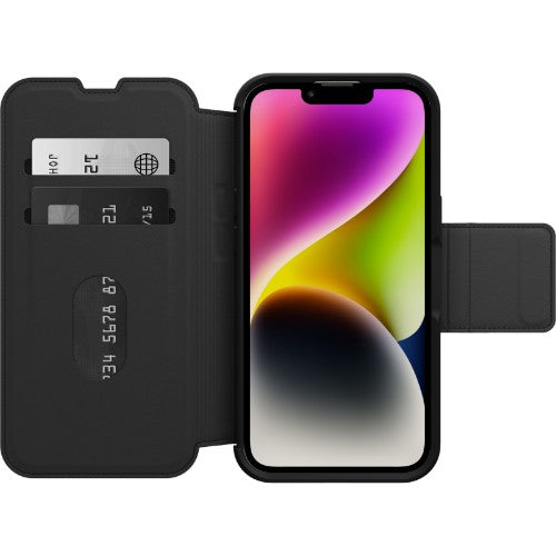 OtterBox Strada Case for iPhone 14, Shockproof, Drop proof, Premium Leather Protective Folio with Two Card Holders, 3x Tested to Military Standard, Black