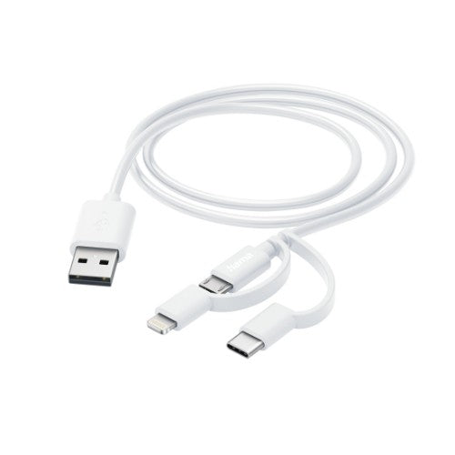 Hama 3-in-1 Multi Charging Cable, USB-A - Micro-USB, USB-C and Lightning, 1.0 m, White