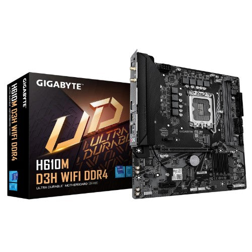 GIGABYTE H610M D3H WIFI DDR4 Motherboard - Supports 14th Gen. Intel Core CPUs, 6+1+1 phases VRM, up to 3200MHz DDR4, 2xPCIe 3.0 M.2, WIFI 5, 1GbE LAN, USB 3.2 Gen 1