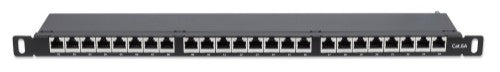 Intellinet Patch Panel, Cat6a, FTP, 24-Port, 19", 0.5U, Shielded, 90° Top-Entry Punch Down Blocks, Black