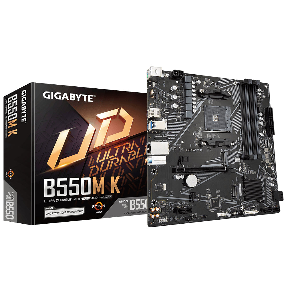 GIGABYTE B550M K Motherboard - Supports AMD Ryzen 5000 Series AM4 CPUs, up to 4733MHz DDR4 (OC), 2xPCIe 3.0 M.2, GbE LAN, USB 3.2 Gen1