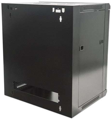 Intellinet 19" Network Cabinet - Wall Mount (Standard), 9U, 600mm Deep, Black, Flatpack, Max 60kg, Suitable also for use on desk or floor, Usable Depth 410mm, Metal & Glass Door, Back Panel, Removeable Sides, Parts for wall install (eg screws/rawl plugs)
