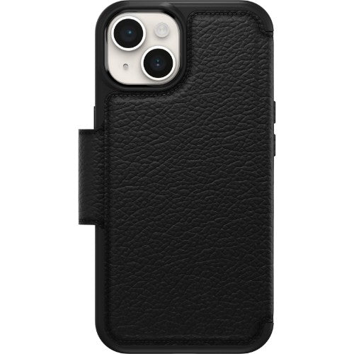 OtterBox Strada Case for iPhone 14, Shockproof, Drop proof, Premium Leather Protective Folio with Two Card Holders, 3x Tested to Military Standard, Black