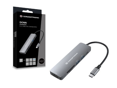 Conceptronic DONN11G 6-in-1 USB 3.2 Gen 1 Docking Station, HDMI, 100W USB PD, USB 3.0, USB 2.0, SD, TF/MicroSD