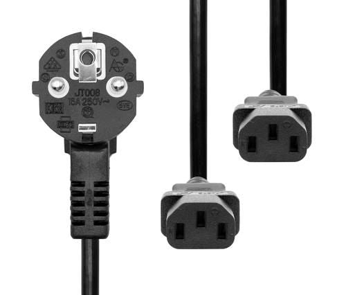 Microconnect PE011318 power cable Black 1.8 m Power plug type F 2 x C13 coupler
