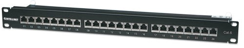 Intellinet Patch Panel, Cat6, FTP, 24-Port, 1U, Shielded, 90° Top-Entry Punch-Down Blocks, Black