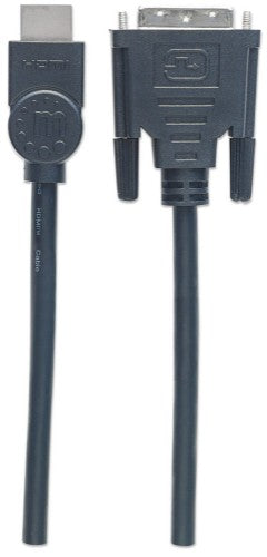 Manhattan HDMI to DVI-D 24+1 Cable, 3m, Male to Male, Black, Dual Link, Compatible with DVD-D, Lifetime Warranty, Equivalent to HDDVIMM3M