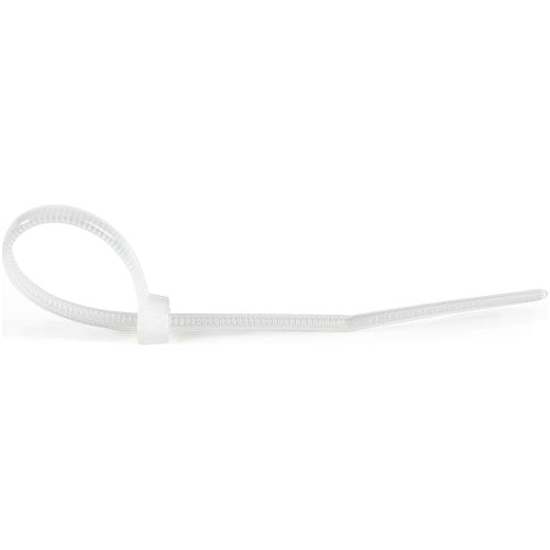 StarTech.com 4"(10cm) Cable Ties - 1/16"(2mm) wide, 7/8"(22mm) Bundle Diameter, 18lb(8kg) Tensile Strength, Nylon Self Locking Zip Ties with Curved Tip - 94V-2/UL Listed, 100 Pack - White