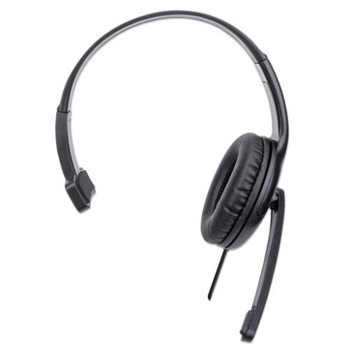 Manhattan Mono Over-Ear Headset (USB), Microphone Boom (padded), Retail Box Packaging, Adjustable Headband, In-Line Volume Control, Ear Cushion, USB-A for both sound and mic use, cable 1.5m, Three Year Warranty