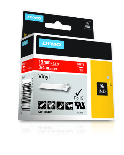 Dymo 1805422 Ribbon Vinyl white on red 12mmx5,5m for Dymo Rhino 6-19mm/24mm