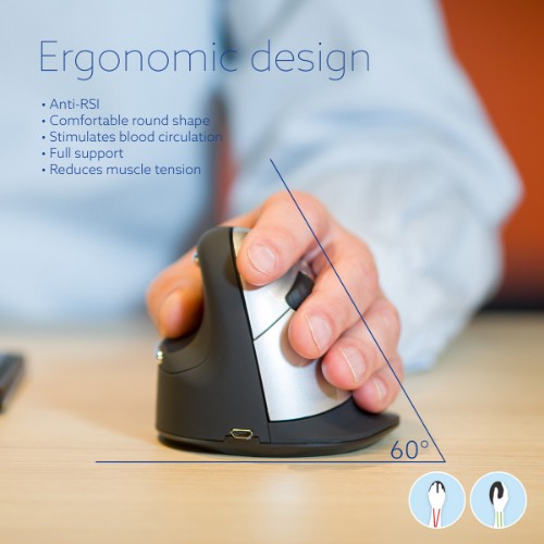 R-Go Tools Ergonomic mouse R-Go HE Break with break software, large (hand size ≥ 185 mm), left-handed, Bluetooth, black