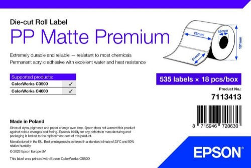 Epson PP Matte Label Premium, Die-cut Roll, 76mm x 51mm, 535 Labels