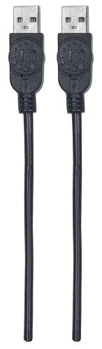 Manhattan USB-A to USB-A Cable, 1m, Male to Male, 480 Mbps (USB 2.0), Hi-Speed USB, Black, Lifetime Warranty, equivalent to USB2AA1M.