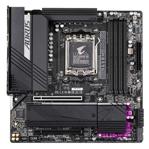 GIGABYTE B650M AORUS ELITE Motherboard - AMD Ryzen 9000 CPUs, 12+2+2 Phases VRM, up to 8000MHz DDR5, 1xPCIe 5.0 + 1xPCIe 4.0 M.2, 2.5GbE LAN, USB 3.2 Gen 2x2