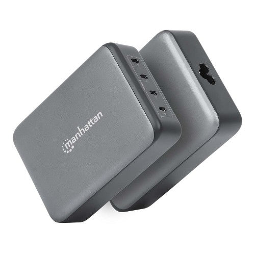 Manhattan Mains USB-C Laptop Charging Station 4-port, Universal charging for ALL laptops (incl power hungry gaming machines & equivalent) with ports to simultaneously charge phones/watches/earpods/etc, GaN, Each PD port up to 140W (Max 240W), UK Power cor