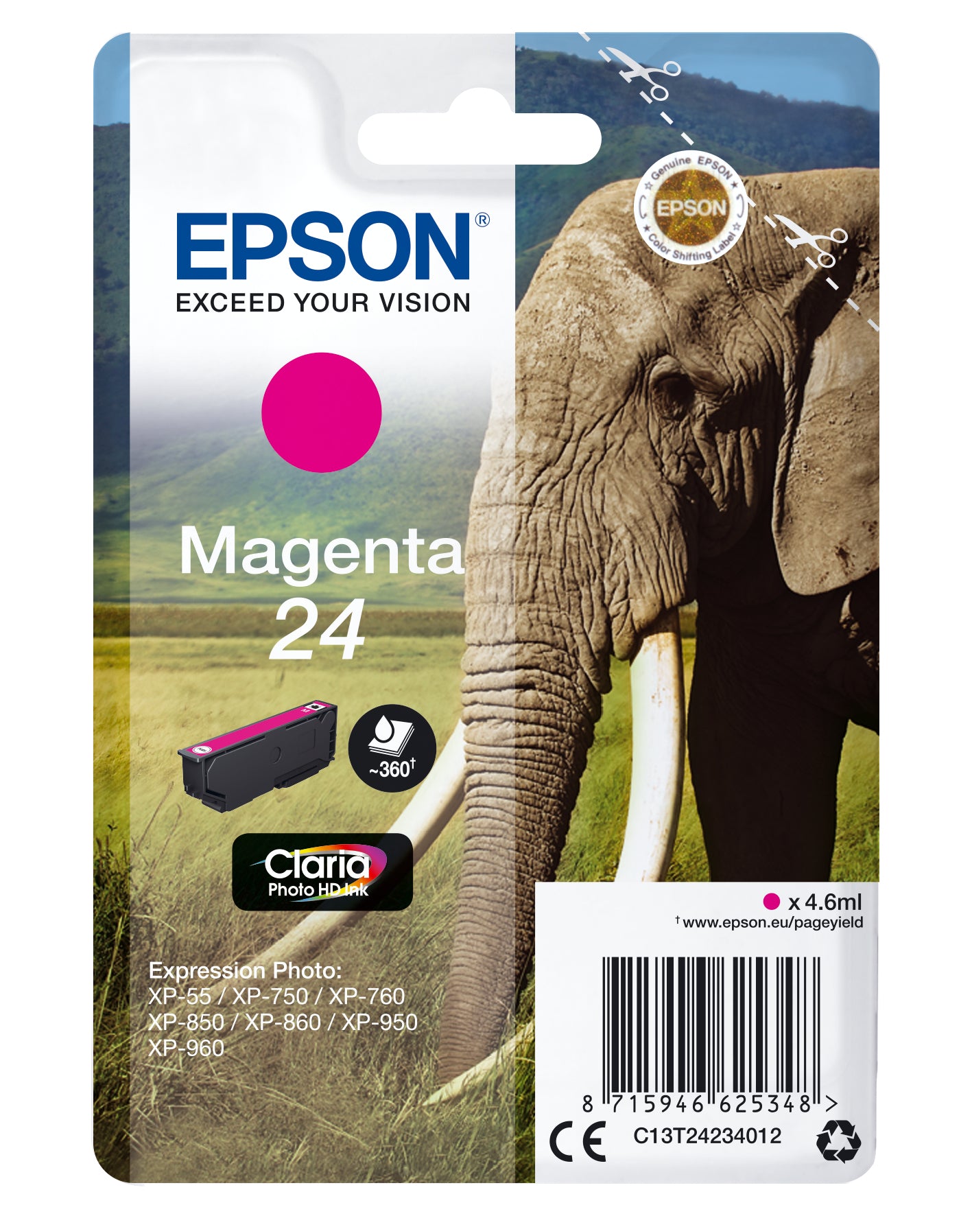 Epson C13T24234012/24 Ink cartridge magenta, 360 pages 4,6ml for Epson XP 750