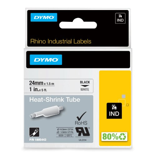 Dymo 1805443/S0718340 Heat Shrink Tubes black on white 24mm x 1,5m for Dymo Rhino 6-24mm