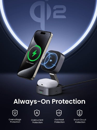 Ugreen 2-in-1 Qi2 Magnetic Foldable Charging Station (No AC Adapter)