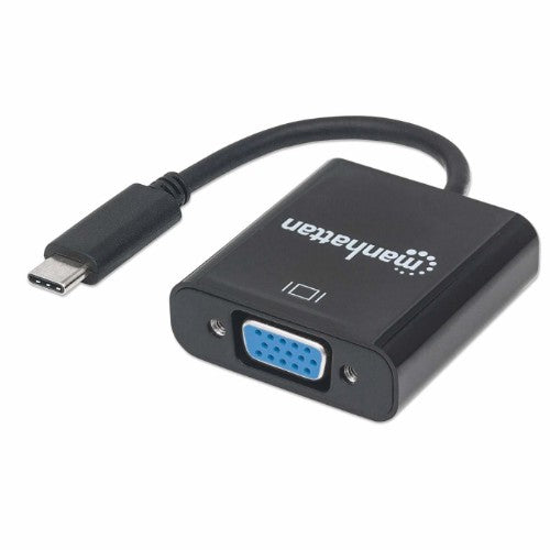 Manhattan USB-C to VGA Converter Cable, 1080p@60Hz, Black, 8cm, Male to Female, Lifetime Warranty, Equivalent to CDP2HD