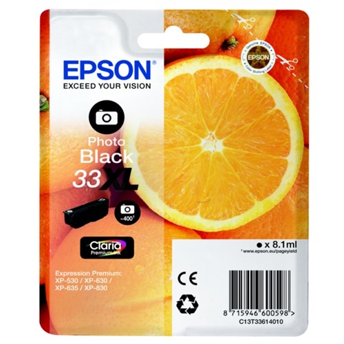 Epson C13T33614012/33XL Ink cartridge foto black high-capacity, 400 pages ISO/IEC 19752 400 Photos 8,1ml for Epson XP 530