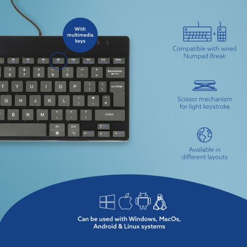 R-Go Tools Ergonomic keyboard R-Go Compact Break, compact keyboard with break software, QWERTY (UK), wired, black