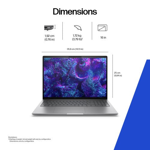 HP ZBook 8 G1i Data Science Intel Core Ultra 7 255H Mobile workstation 40.6 cm (16") WUXGA 32 GB DDR5-SDRAM 1 TB SSD NVIDIA RTX 500 Ada Wi-Fi 7 (802.11be) Windows 11 Pro AI Workstation, AI PC Silver