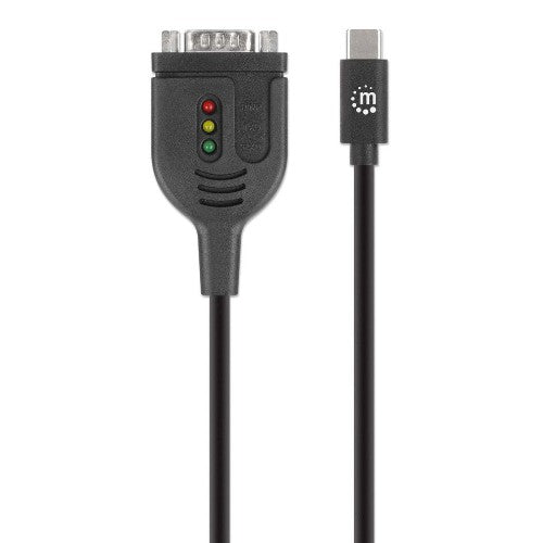 Manhattan USB-C to Serial Converter cable, 1m, Male to Male, Serial/RS232/COM/DB9, Prolific PL2303GT Chip, Black cable, Three Years Warranty